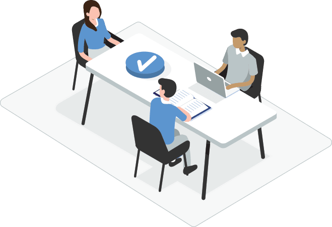 Illustration of a team meeting at a conference desk